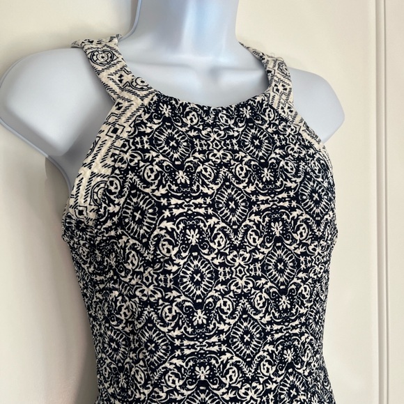 Rewind Navy Blue and Cream Fit and Flare Floral Halter Dress - Picture 3 of 7